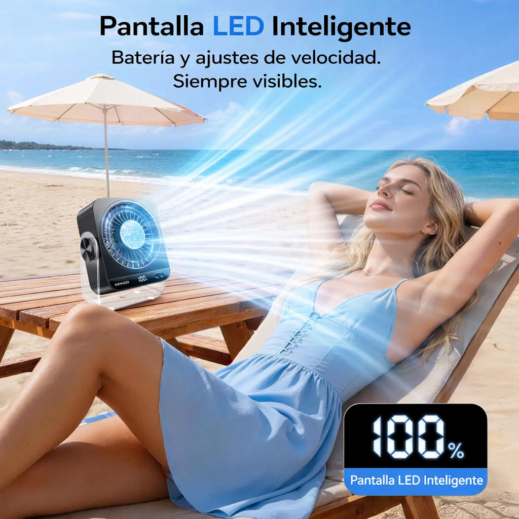 Ventilador de Escritorio KIMMOO - 199 Velocidades, Pantalla Digital, Recargable USB, Rotación 270°, Silencioso para Oficina y Hogar